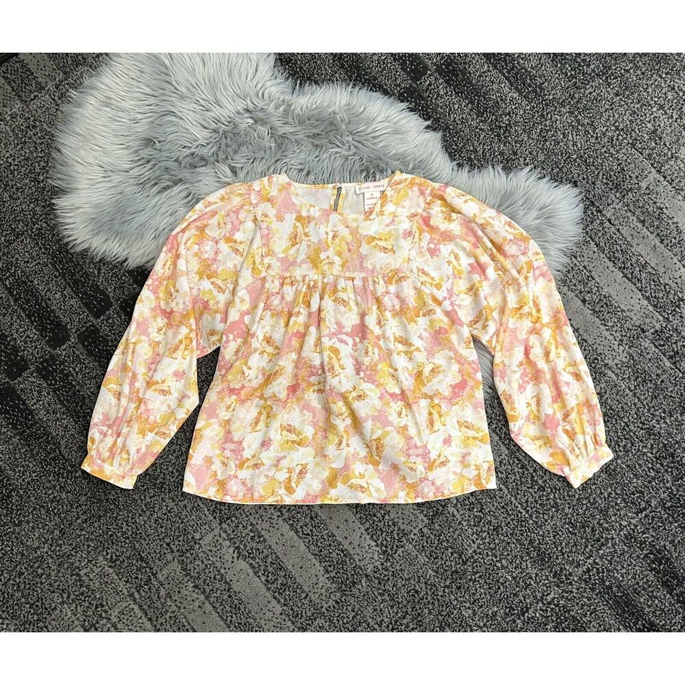 Flying Tomato‎ Women's White Cream Floral Print Blouse Size Medium